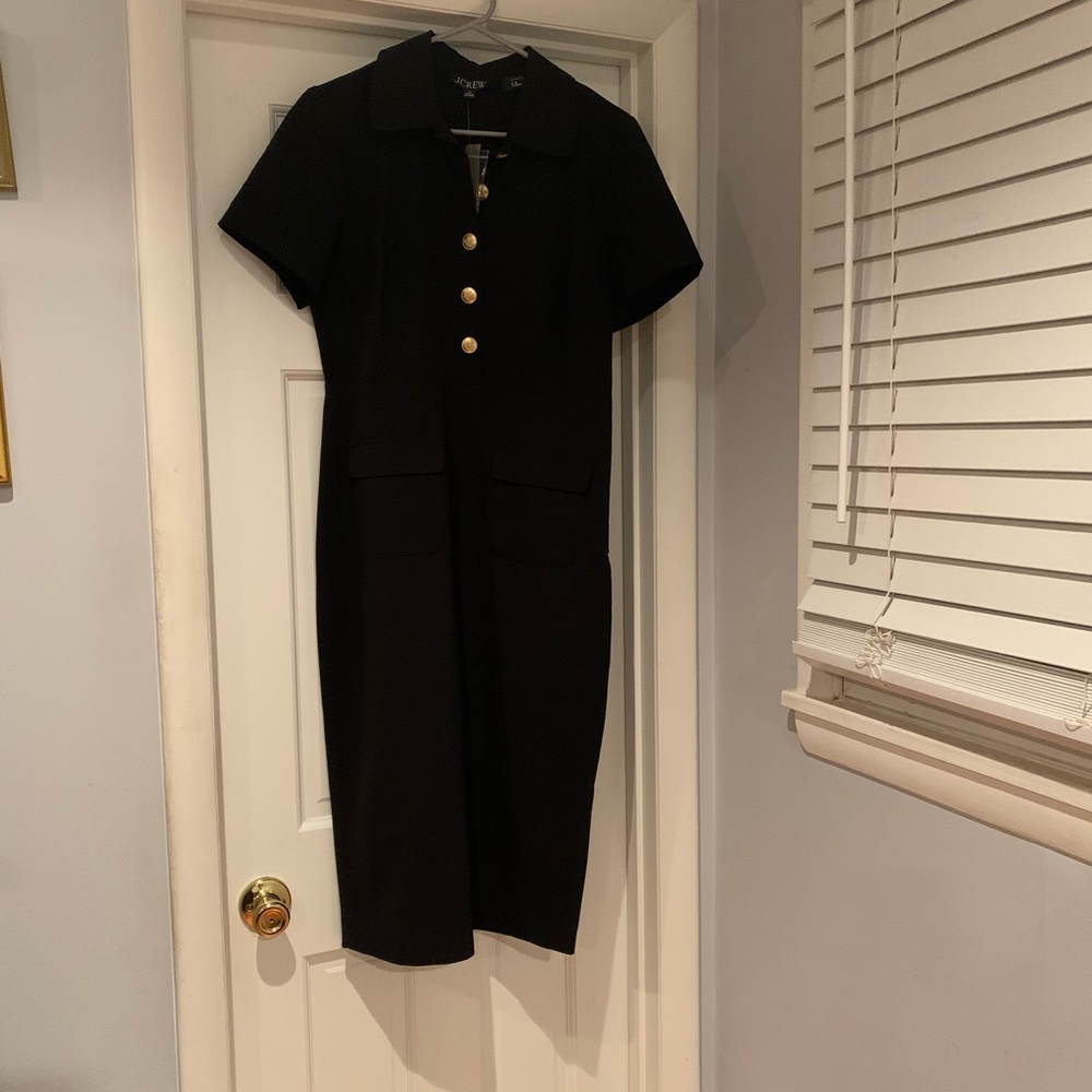 J. Crew Black Midi Dress with Gold Accents